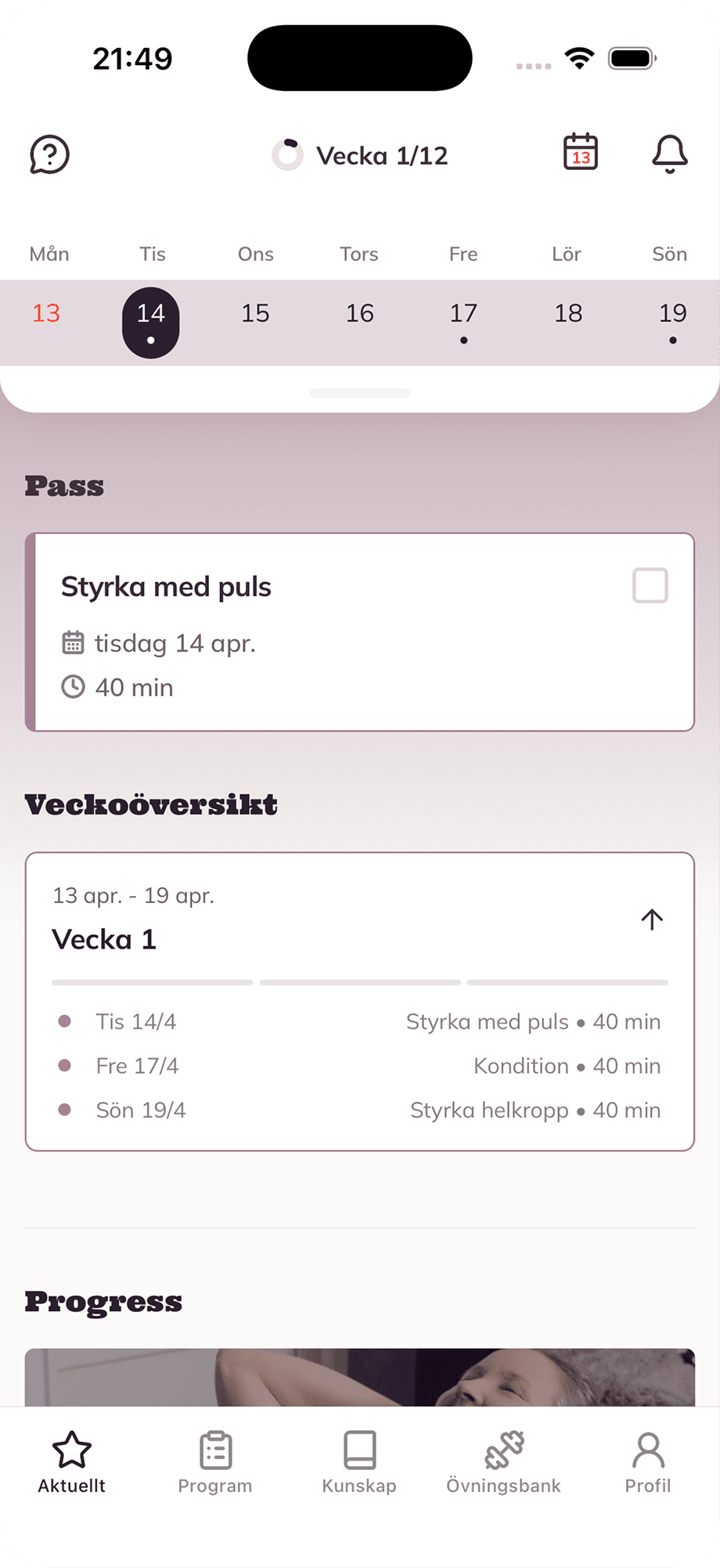 Femmefysio app preview in device